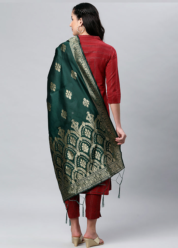 Dark Green Zari Woven Ethnic Dupatta - Indian Silk House Agencies