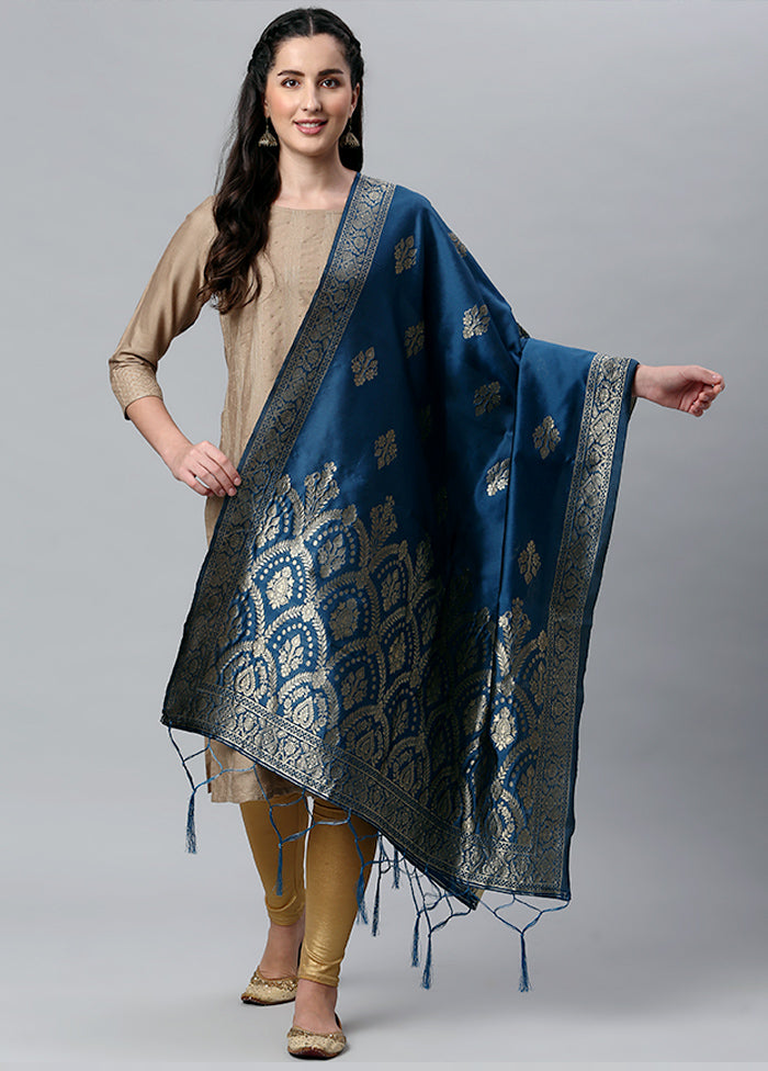 Indigo Blue Zari Woven Ethnic Dupatta - Indian Silk House Agencies