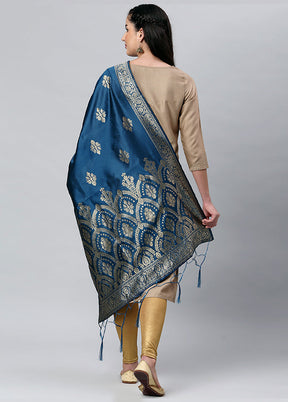 Indigo Blue Zari Woven Ethnic Dupatta - Indian Silk House Agencies