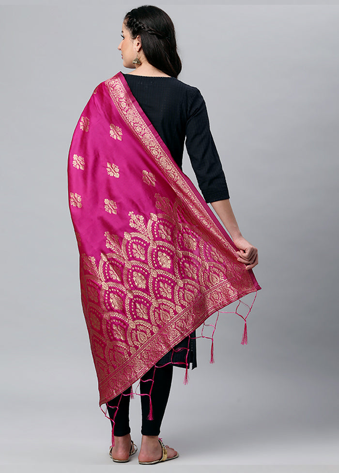 Rani Pink Zari Woven Ethnic Dupatta - Indian Silk House Agencies