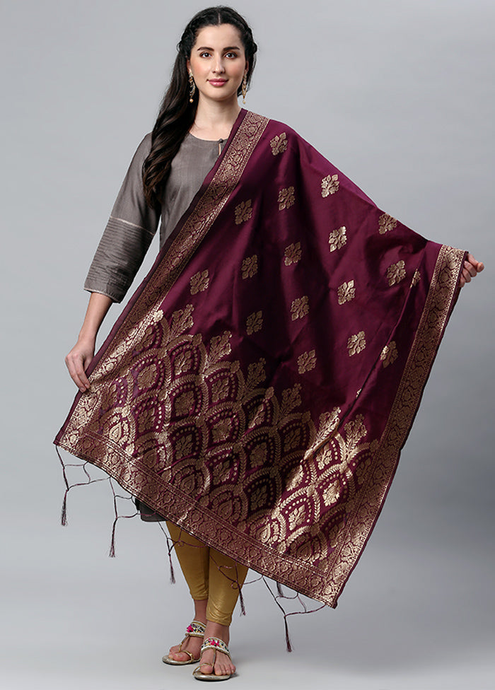 Wine Zari Woven Ethnic Dupatta - Indian Silk House Agencies