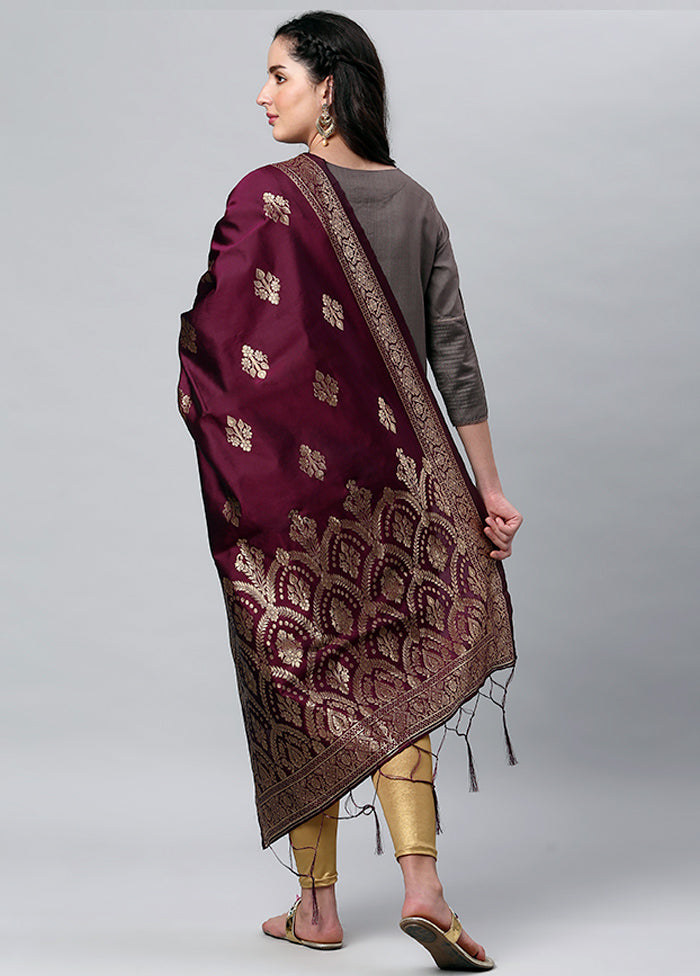 Wine Zari Woven Ethnic Dupatta - Indian Silk House Agencies