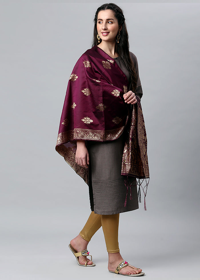 Wine Zari Woven Ethnic Dupatta - Indian Silk House Agencies