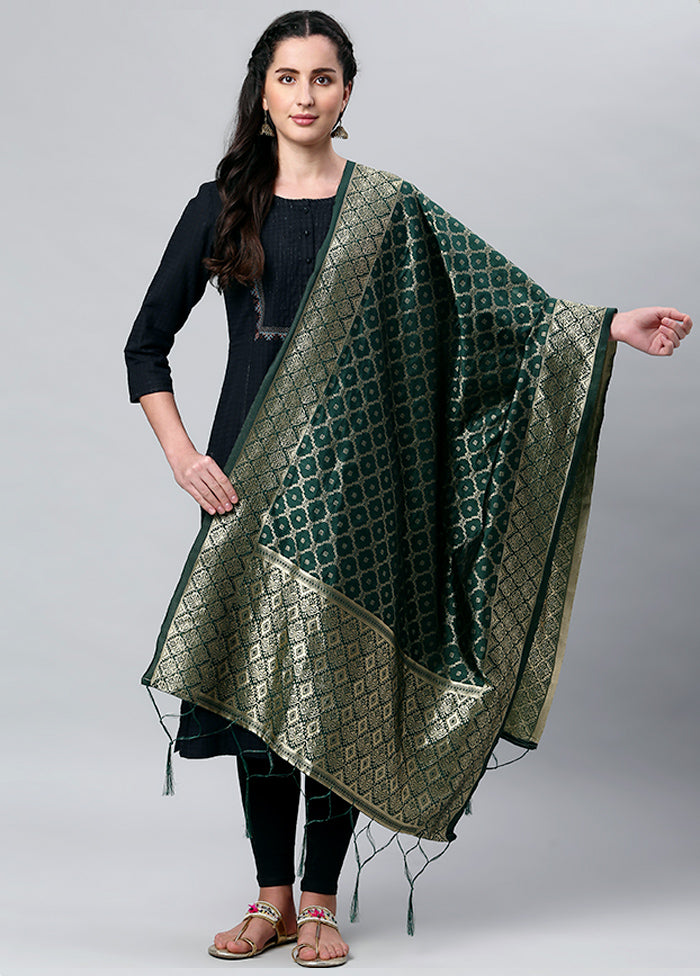 Dark Green Zari Woven Ethnic Dupatta - Indian Silk House Agencies