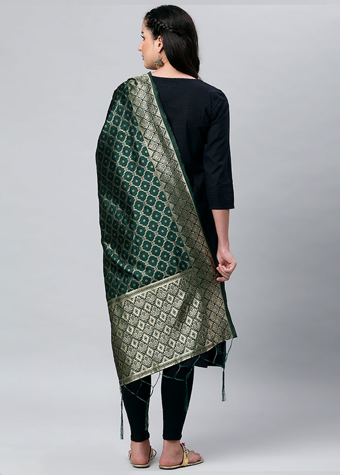 Dark Green Zari Woven Ethnic Dupatta - Indian Silk House Agencies