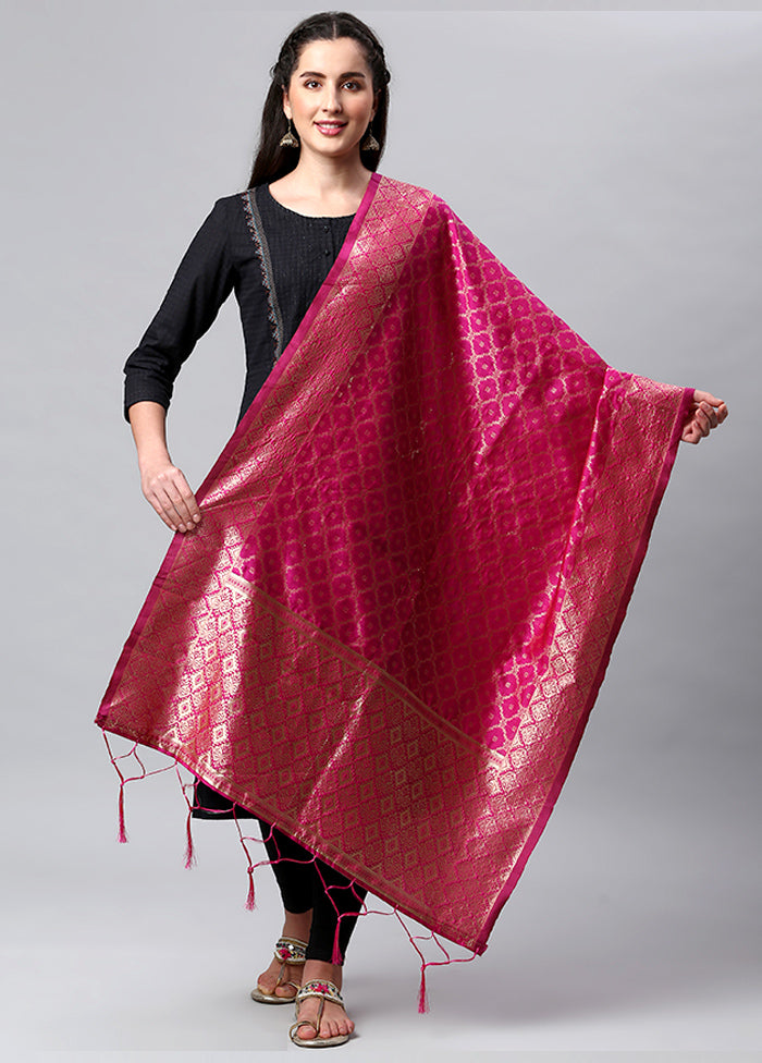 Rani Pink Zari Woven Ethnic Dupatta - Indian Silk House Agencies