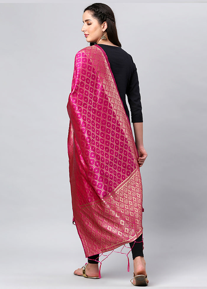 Rani Pink Zari Woven Ethnic Dupatta - Indian Silk House Agencies