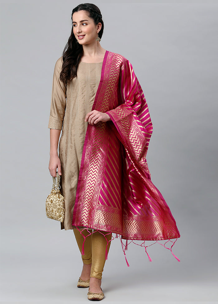 Rani Pink Zari Woven Ethnic Dupatta - Indian Silk House Agencies