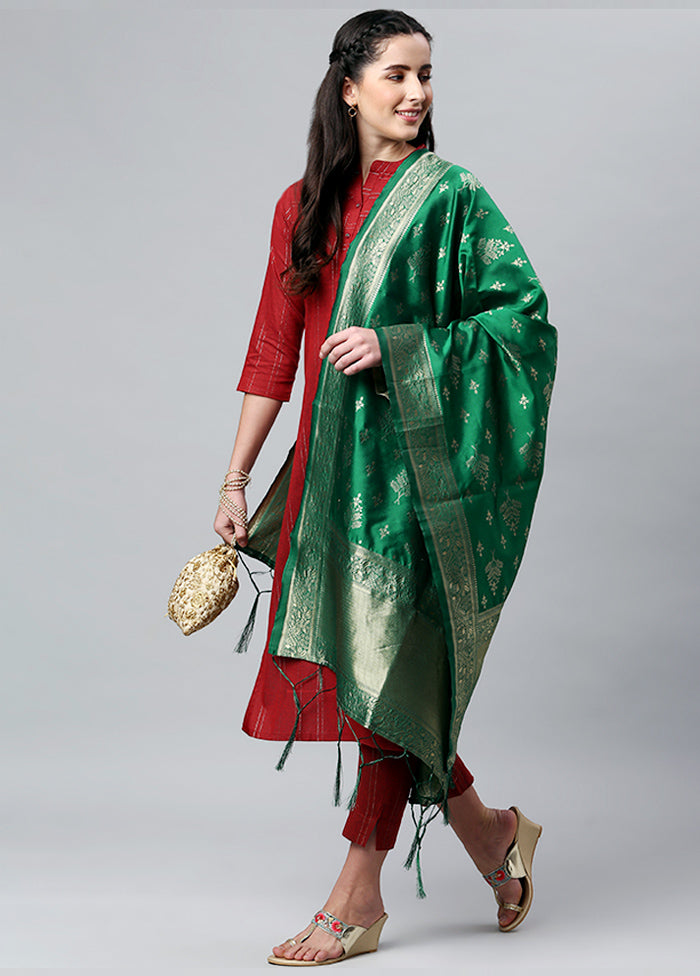 Green Zari Woven Ethnic Dupatta - Indian Silk House Agencies