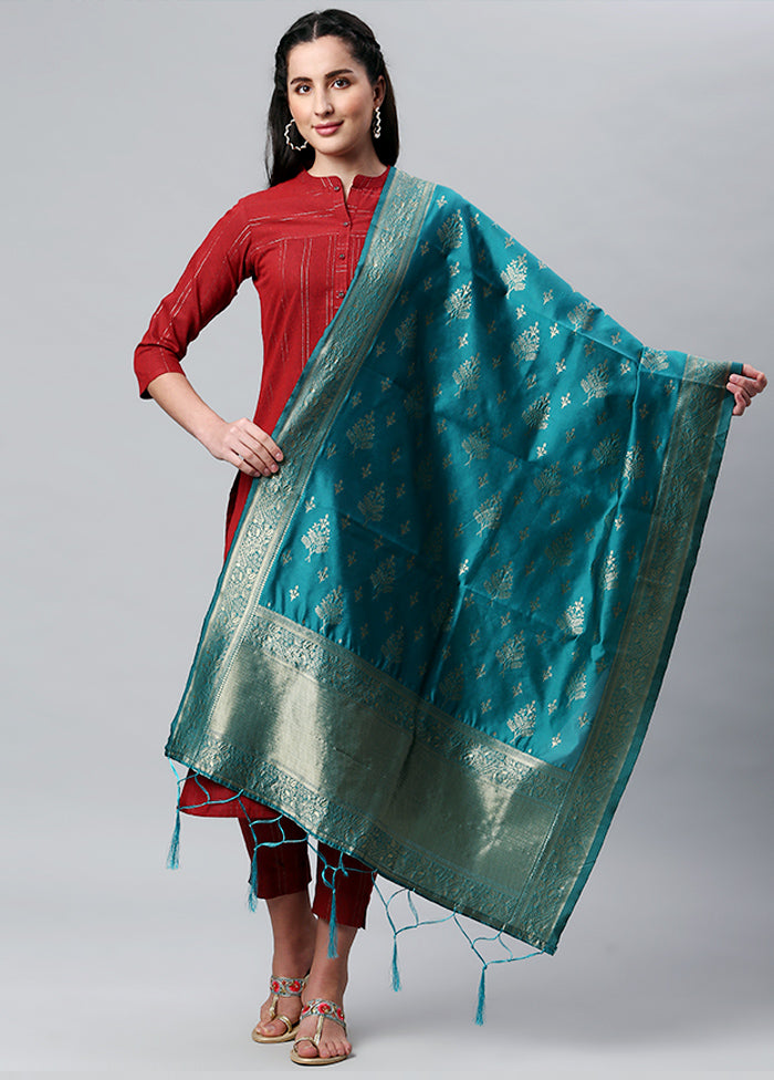 Rama Green Zari Woven Ethnic Dupatta - Indian Silk House Agencies