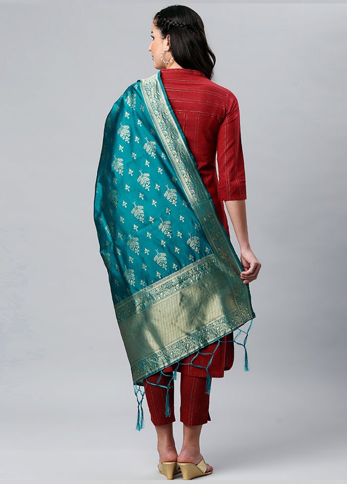 Rama Green Zari Woven Ethnic Dupatta - Indian Silk House Agencies