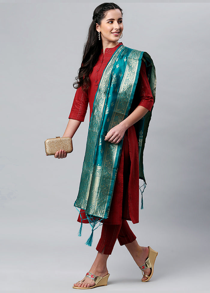 Rama Green Zari Woven Ethnic Dupatta - Indian Silk House Agencies