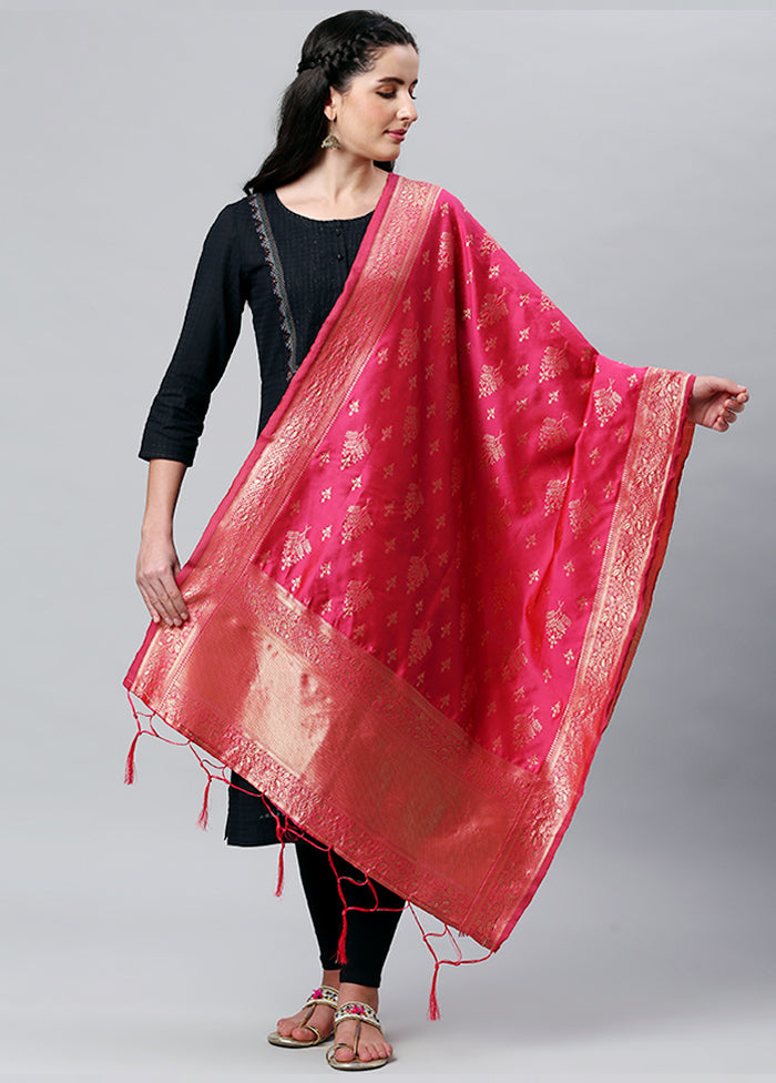 Rani Pink Zari Woven Ethnic Dupatta - Indian Silk House Agencies