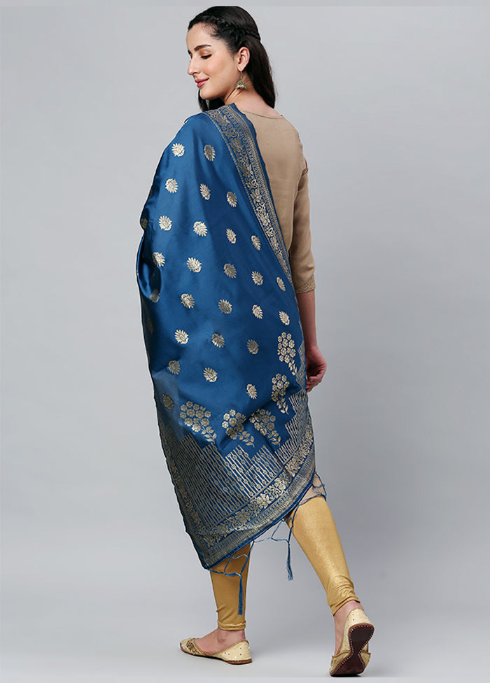 Indigo Blue Zari Woven Ethnic Dupatta - Indian Silk House Agencies