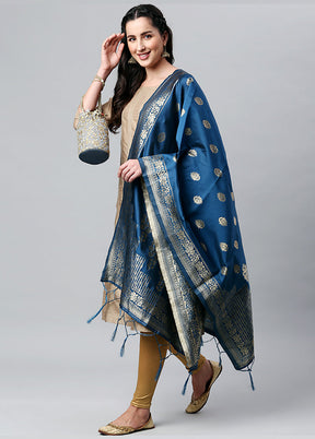 Indigo Blue Zari Woven Ethnic Dupatta - Indian Silk House Agencies