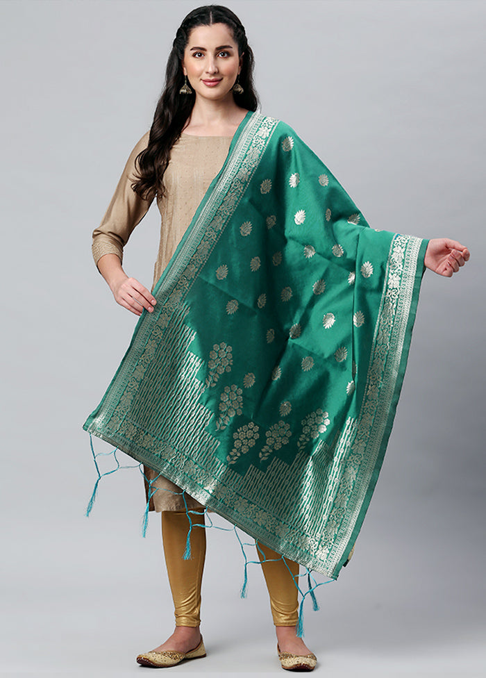 Rama Green Zari Woven Ethnic Dupatta - Indian Silk House Agencies