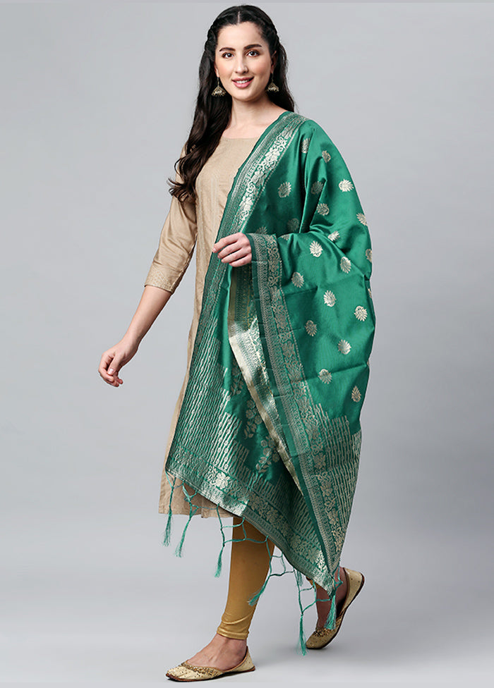 Rama Green Zari Woven Ethnic Dupatta - Indian Silk House Agencies