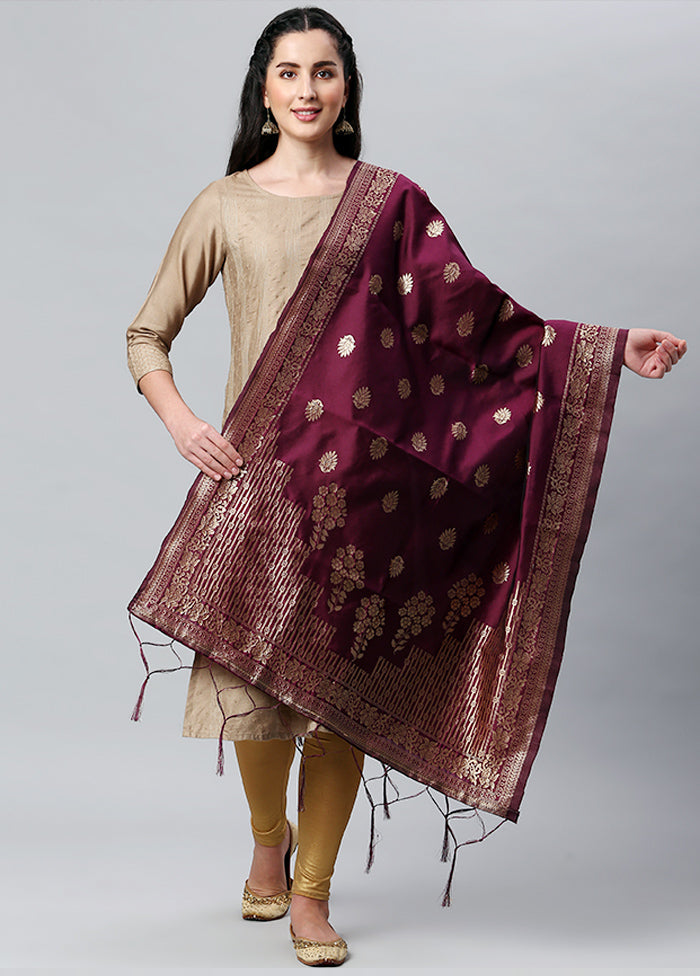 Wine Zari Woven Ethnic Dupatta - Indian Silk House Agencies