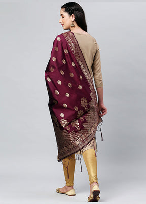 Wine Zari Woven Ethnic Dupatta - Indian Silk House Agencies