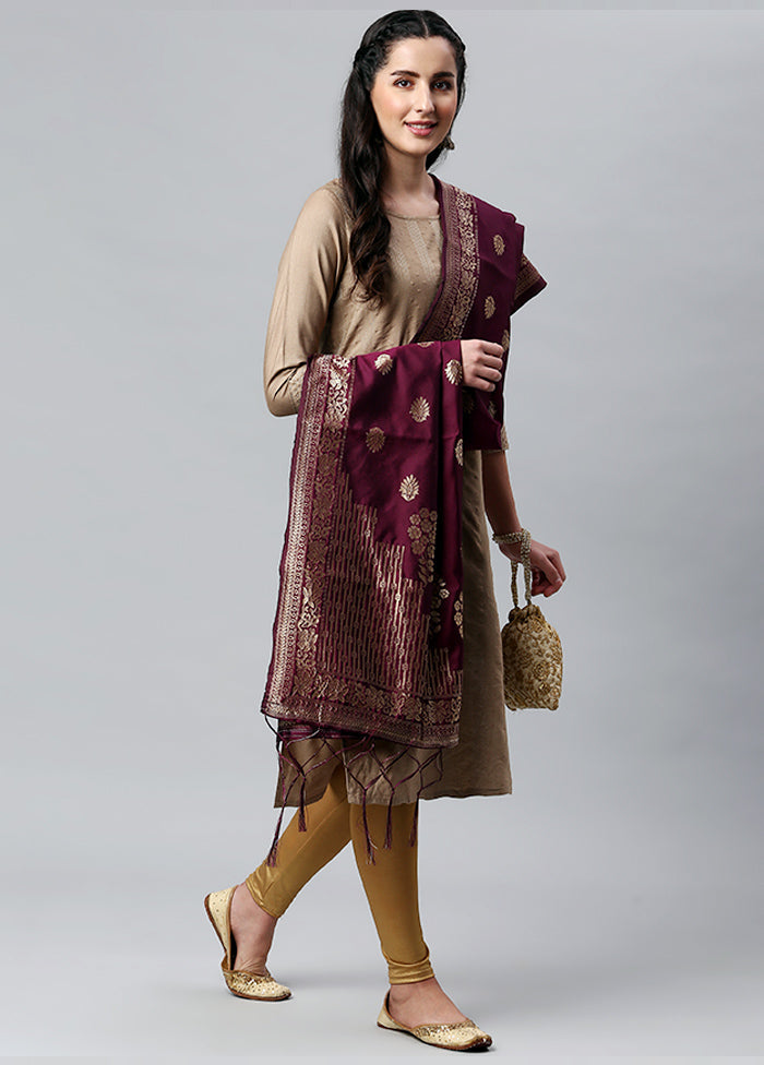 Wine Zari Woven Ethnic Dupatta - Indian Silk House Agencies