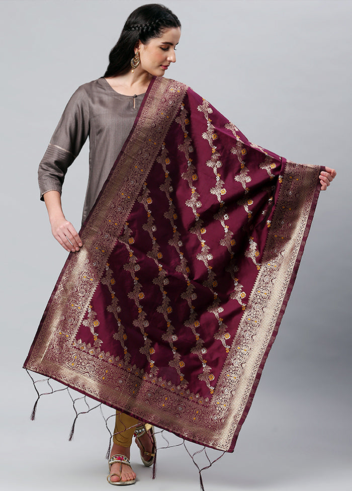 Wine Zari Woven Ethnic Dupatta - Indian Silk House Agencies