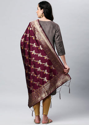 Wine Zari Woven Ethnic Dupatta - Indian Silk House Agencies