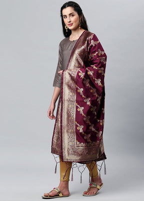 Wine Zari Woven Ethnic Dupatta - Indian Silk House Agencies