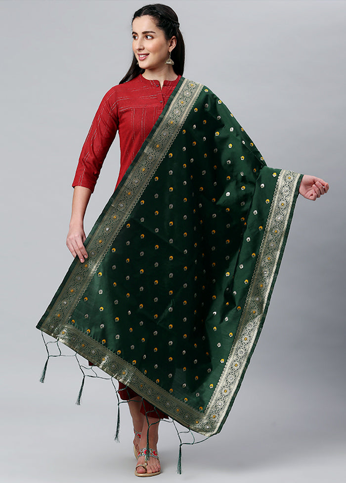 Dark Green Zari Woven Ethnic Dupatta - Indian Silk House Agencies