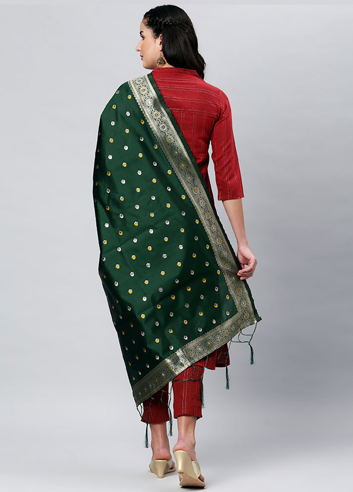 Dark Green Zari Woven Ethnic Dupatta - Indian Silk House Agencies