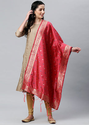 Pale Red Zari Woven Ethnic Dupatta - Indian Silk House Agencies