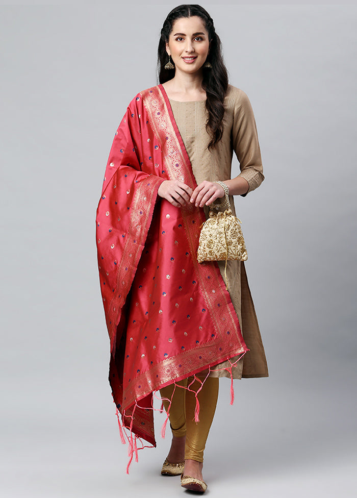 Pale Red Zari Woven Ethnic Dupatta - Indian Silk House Agencies