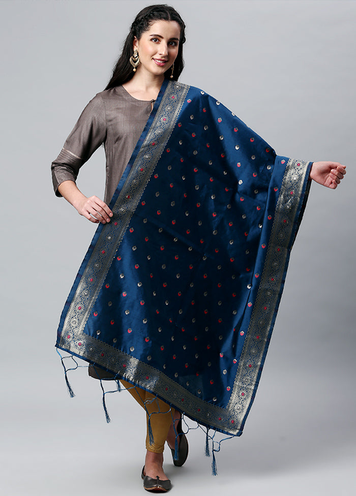 Indigo Blue Zari Woven Ethnic Dupatta - Indian Silk House Agencies