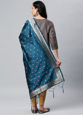 Indigo Blue Zari Woven Ethnic Dupatta - Indian Silk House Agencies