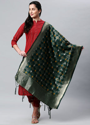 Dark Green Zari Woven Ethnic Dupatta - Indian Silk House Agencies