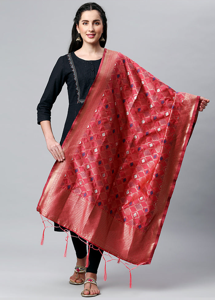 Pale Red Zari Woven Ethnic Dupatta - Indian Silk House Agencies