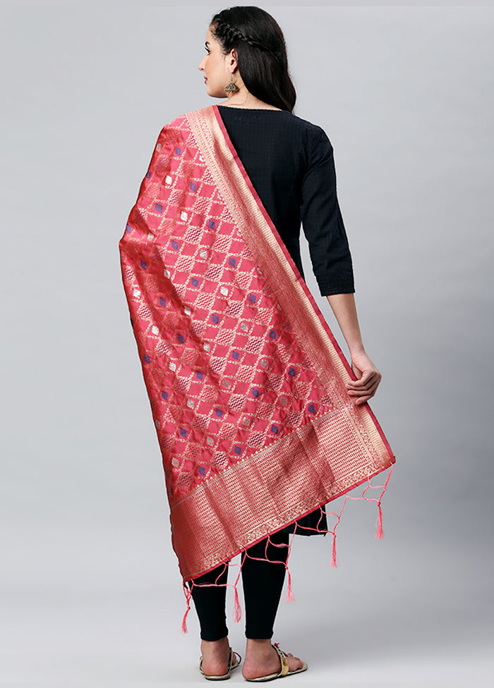 Pale Red Zari Woven Ethnic Dupatta - Indian Silk House Agencies