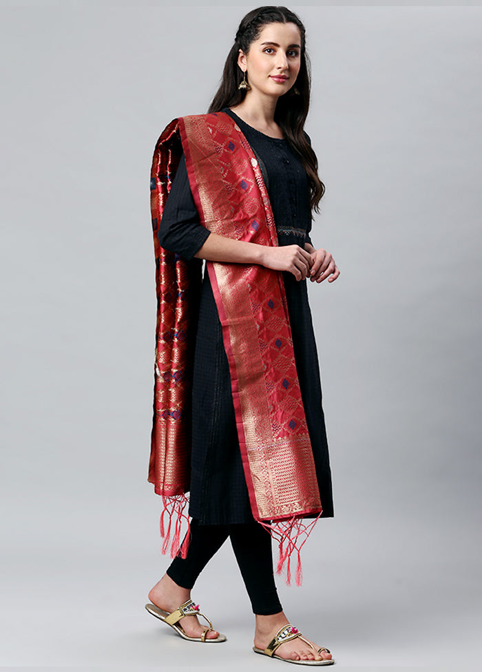 Pale Red Zari Woven Ethnic Dupatta - Indian Silk House Agencies