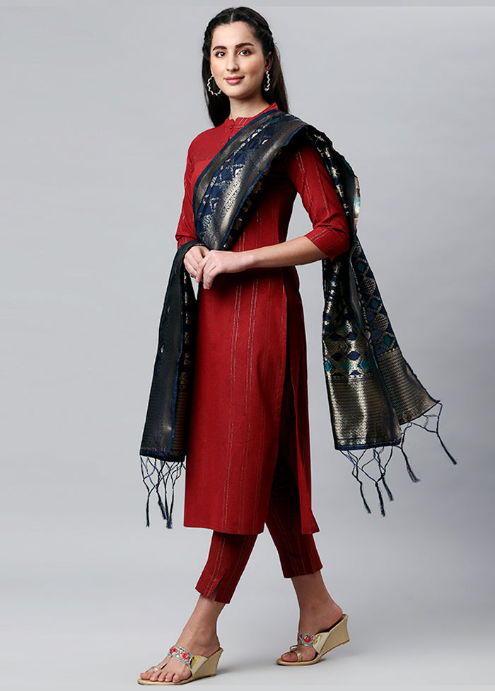 NavyBlue Zari Woven Ethnic Dupatta - Indian Silk House Agencies