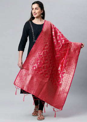 Pale Red Zari Woven Ethnic Dupatta - Indian Silk House Agencies