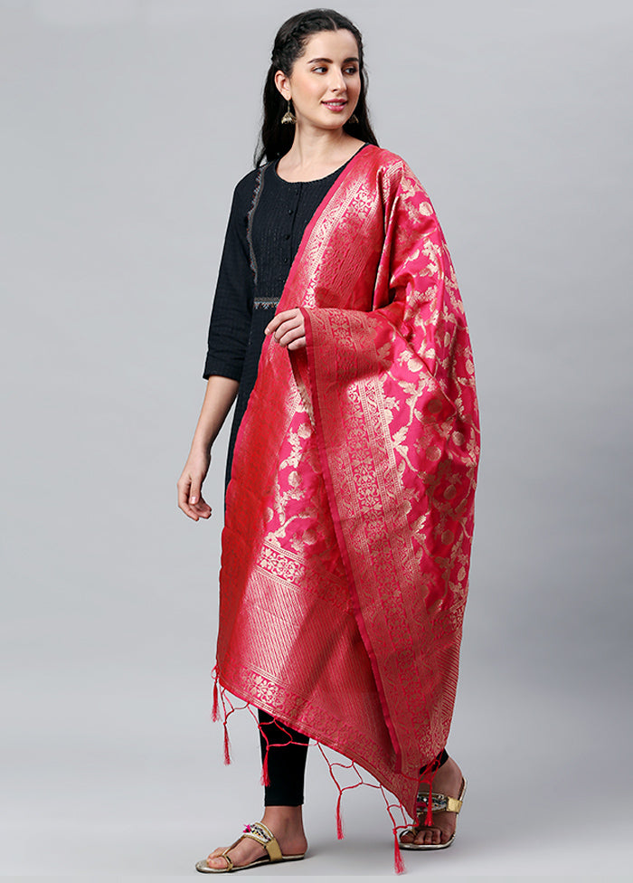 Pale Red Zari Woven Ethnic Dupatta - Indian Silk House Agencies