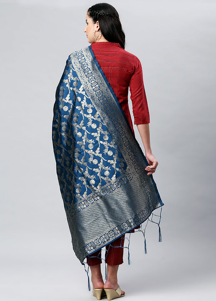 Indigo Blue Zari Woven Ethnic Dupatta - Indian Silk House Agencies