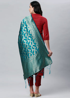 Rama Green Zari Woven Ethnic Dupatta - Indian Silk House Agencies