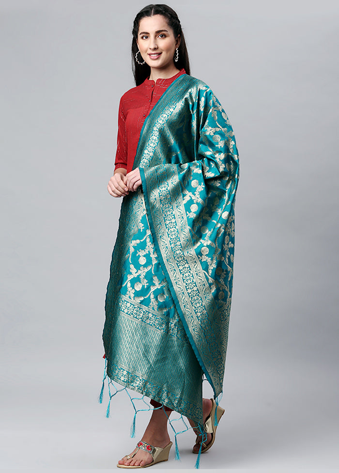 Rama Green Zari Woven Ethnic Dupatta - Indian Silk House Agencies