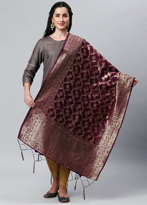 Wine Zari Woven Ethnic Dupatta - Indian Silk House Agencies