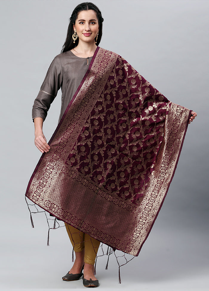 Wine Zari Woven Ethnic Dupatta - Indian Silk House Agencies