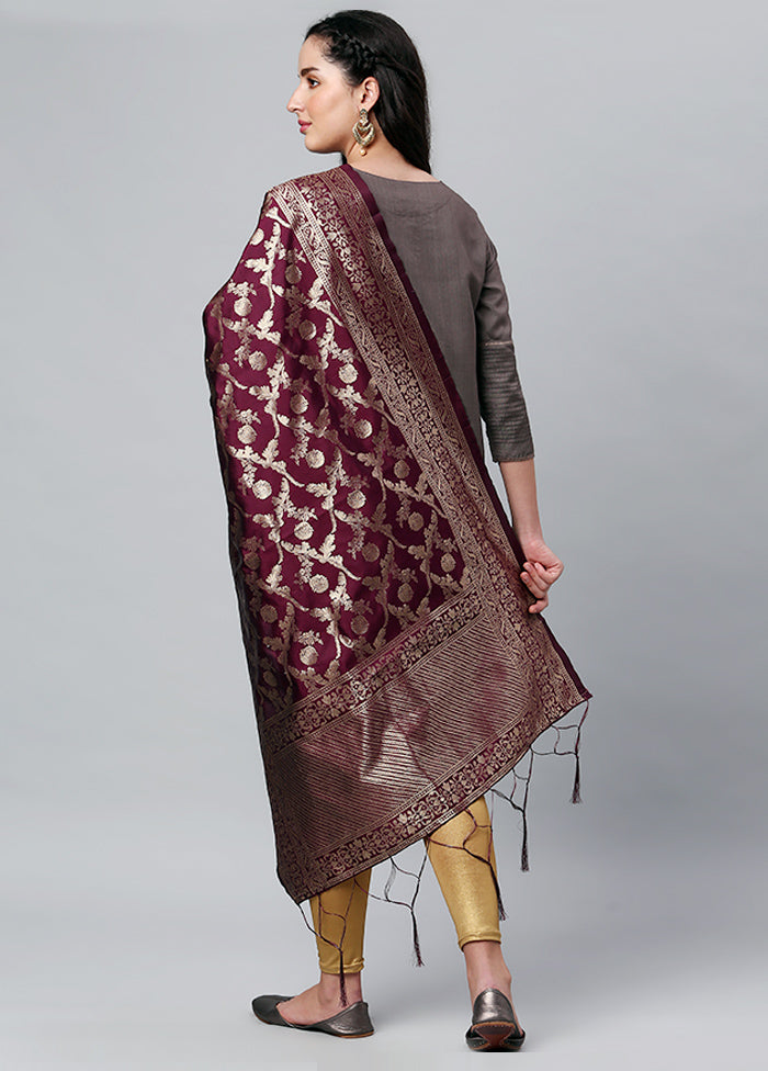 Wine Zari Woven Ethnic Dupatta - Indian Silk House Agencies