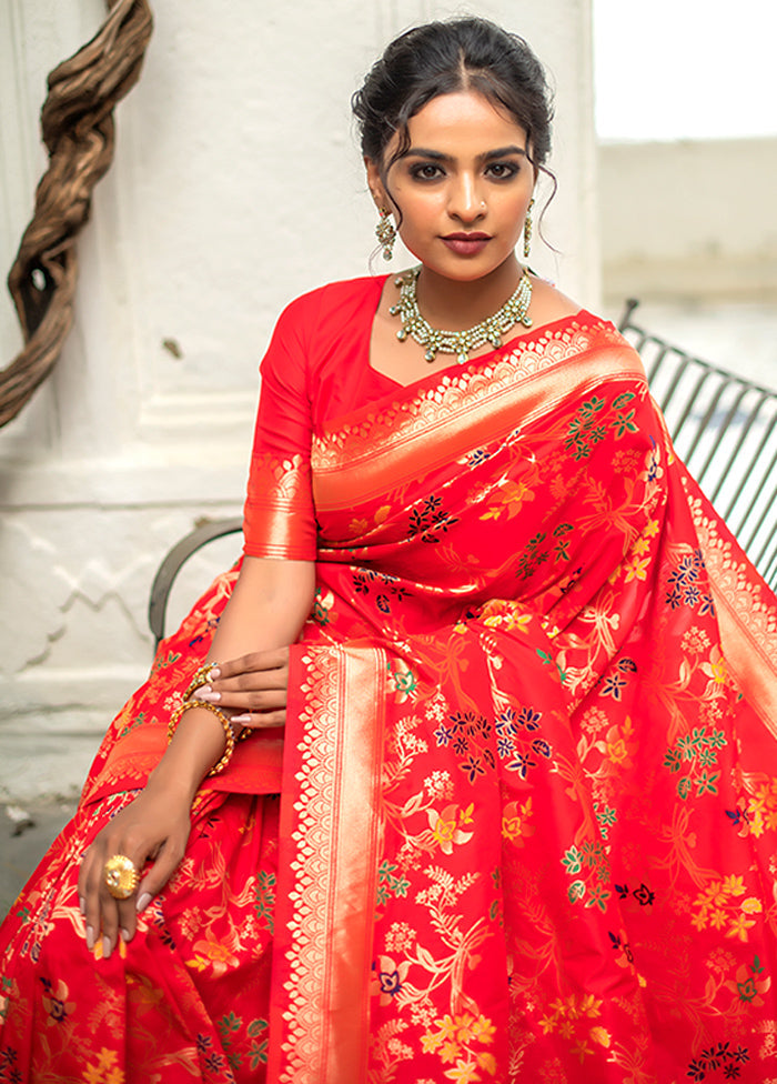 Red Spun Silk Saree With Blouse Piece - Indian Silk House Agencies