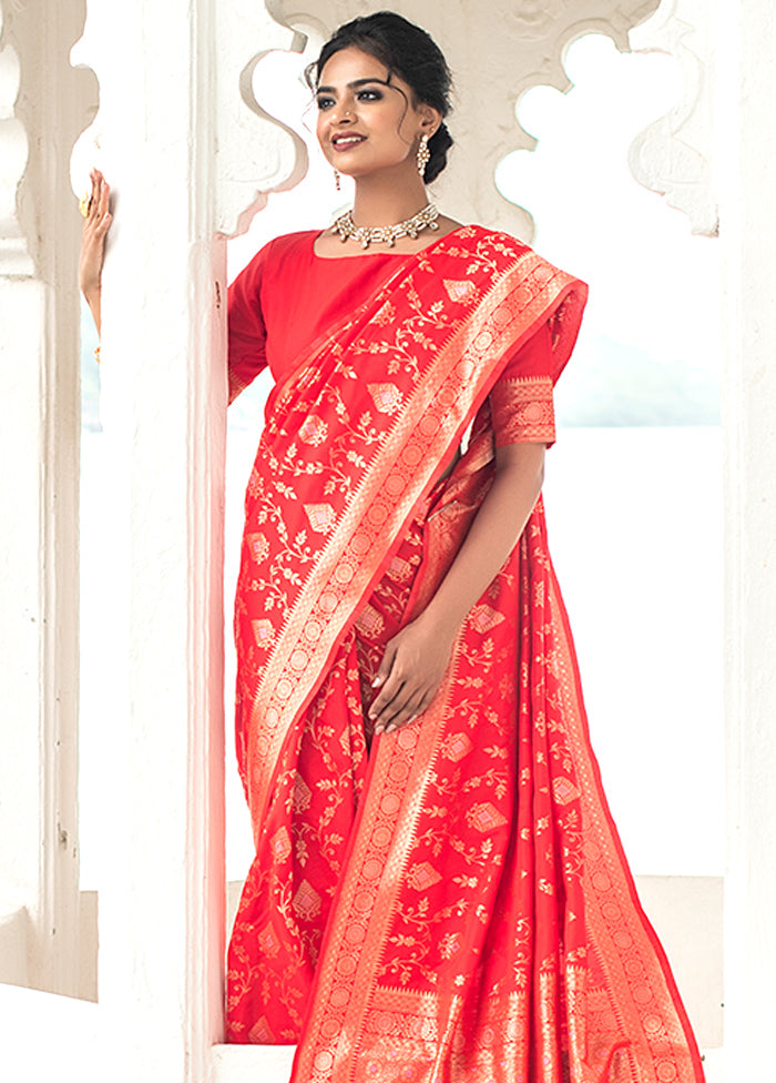 Red Spun Silk Saree With Blouse Piece - Indian Silk House Agencies