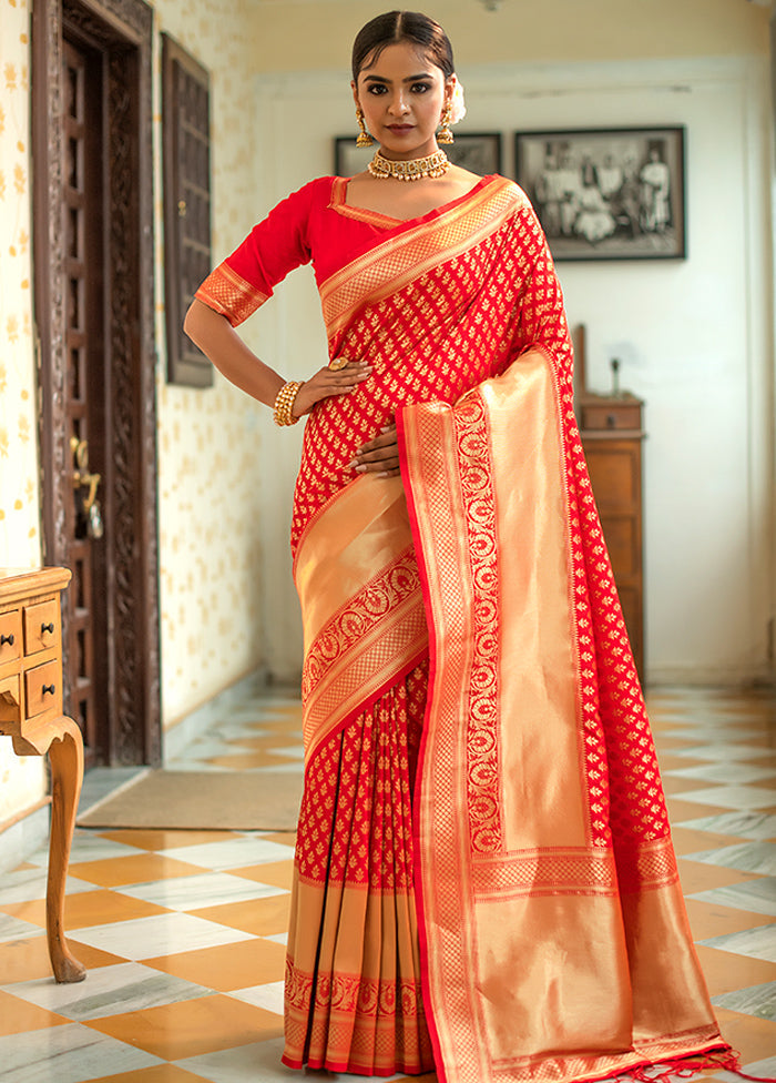 Red Spun Silk Saree With Blouse Piece - Indian Silk House Agencies