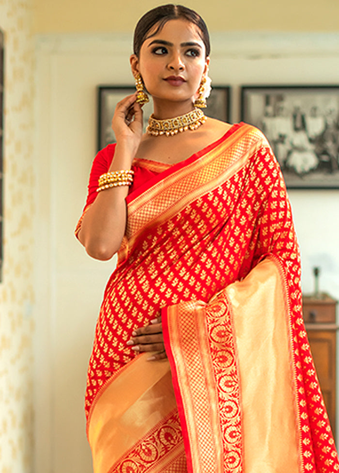 Red Spun Silk Saree With Blouse Piece - Indian Silk House Agencies